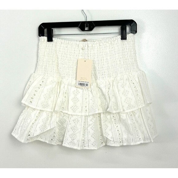 New Choosy Women 6 Small White Eyelet Fully Lined Mini Skirt Smocking Ruffle T - Picture 3 of 8